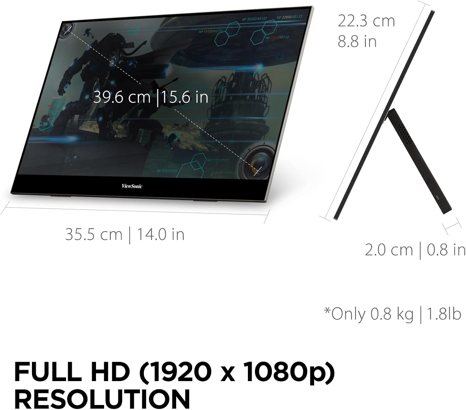 ViewSonic VX1655-S 15.6' 1080p FHD Portable LED IPS Monitor - Certified Refurbished