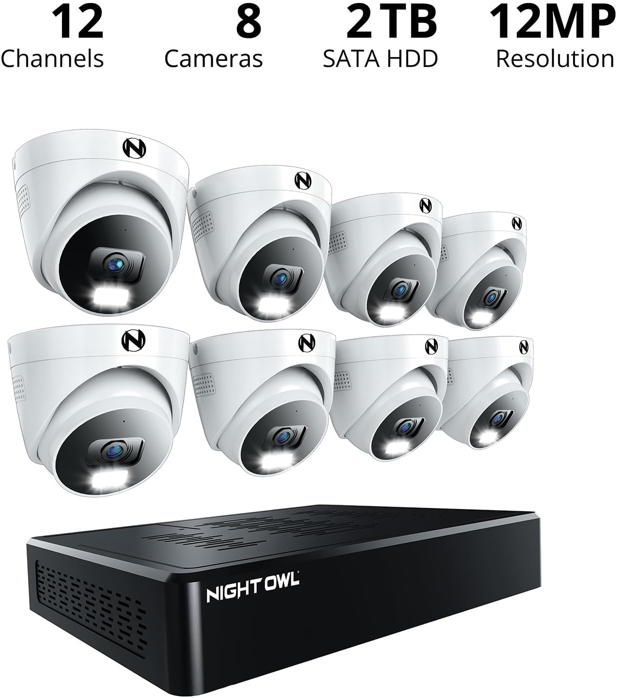 Night Owl 12 Channel NVR Security System with 2TB Hard Drive and 8 Wired IP 4K Plus Deterrence Dome Cameras