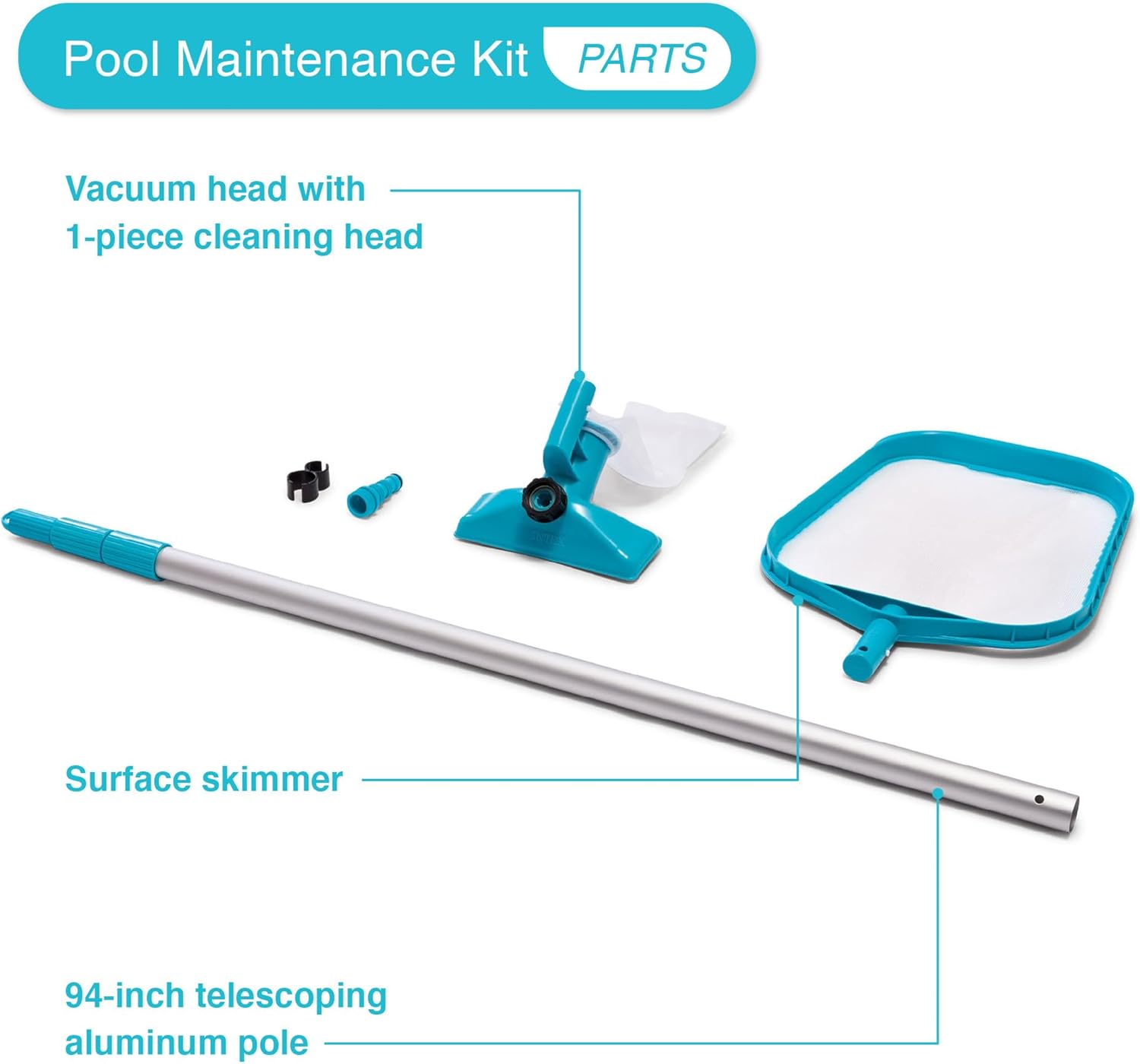 Intex 26165EH 15-Foot x 42-Inch Easy Setup Portable Inflatable Outdoor Above Ground Round Swimming Pool Set with Ladder, Filter Pump, Cover and Cleaning Maintenance Kit with Vacuum Skimmer & Pole