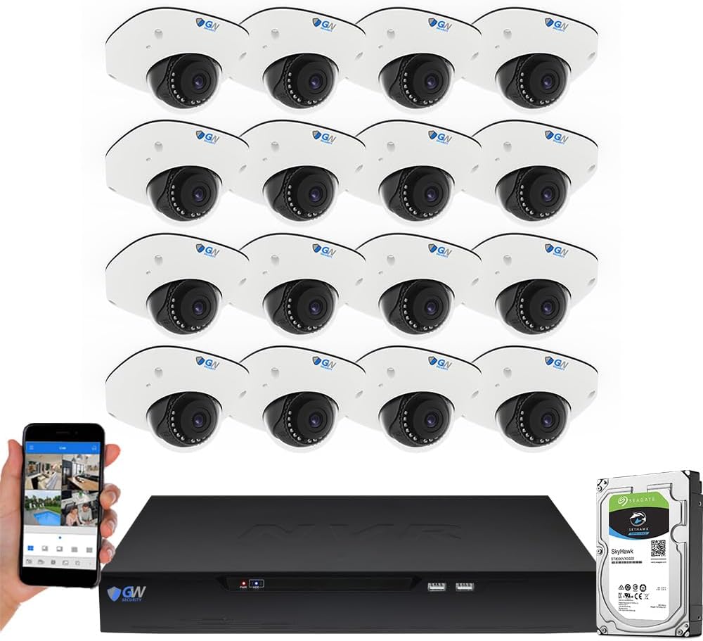 GW Security 16 Channel 12MP Commercial NVR UltraHD 4K License Plate/Face Recognition NDAA & TAA Compliant Business Security Camera System with 16 x 8MP @25FPS Outdoor & Indoor PoE Dome Cameras