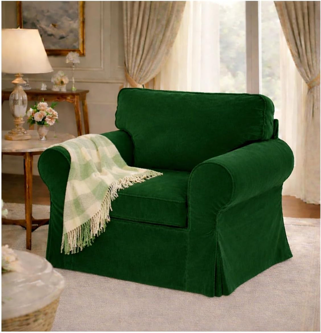 Velvet Pets Friendly Sofa Covers Custom Made Compatible for IKEA Ektorp Sofa Slipcovers (Velvet Green Ektorp Chair)