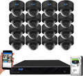 GW Security 16 Channel 12MP NVR UltraHD 4K Smart AI Human/Cars Detection PoE Security Camera System with 16 x 8MP Waterproof Microphone 135° Wide Angle Outdoor Indoor Dome Cameras (Black)