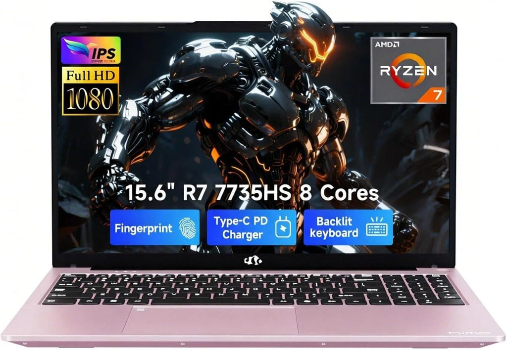 NIMO Gaming Laptop 15.6' FHD – AMD Ryzen 7 7735HS 8C/16T, Radeon 680M, 64GB DDR5, 4TB NVMe SSD, Backlit Keyboard, Fingerprint Unlock, 100W USB-C PD – Ideal for Students, Professionals, Creators