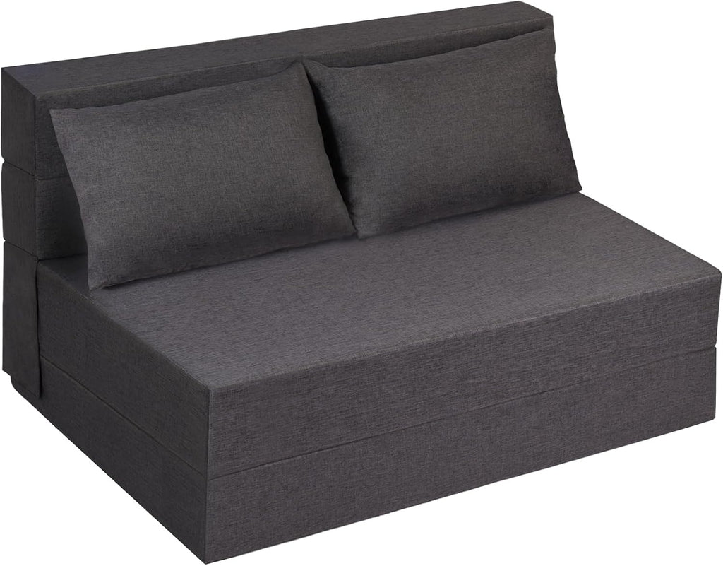 Fvkind Folding Sofa Bed, Foldable Bed Sleeper Chair with Pillow, Convertible Sofa Bed with Washable Cover, Fold Out Couch, Futon Sofa Bed for Living Room, Dorm, Guest Room, Standard Size, Dark Grey