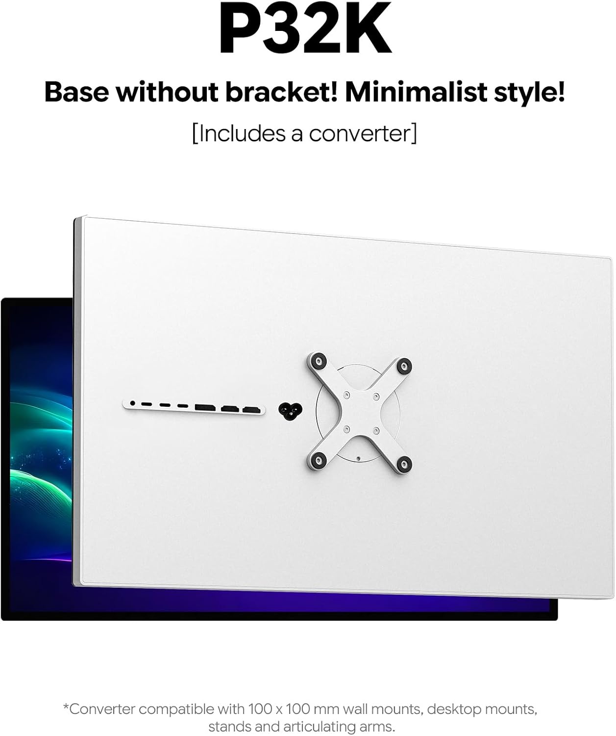 P32K 32'' UHD (3840 x 2160) 4K 144Hz Glossy Monitor, IPS Panel, 10-Bit Color, 99% sRGB, 96% DCI-P3, 5ms, HDR, Low Blue Light, Eye Care (Minimalist - Without Stand)