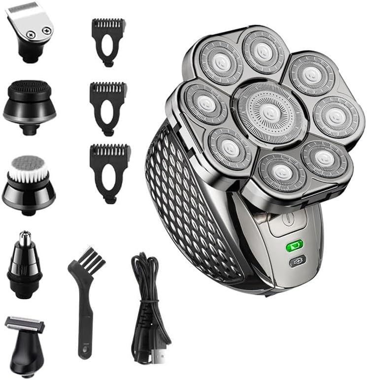 Head Shaver for Men, 6 in 1 Grooming Kit Head Electric Shaver for Men Beard Hair Trimmer Facial Razor Body Bald Shaving Machine Wet Dry Rechargeable
