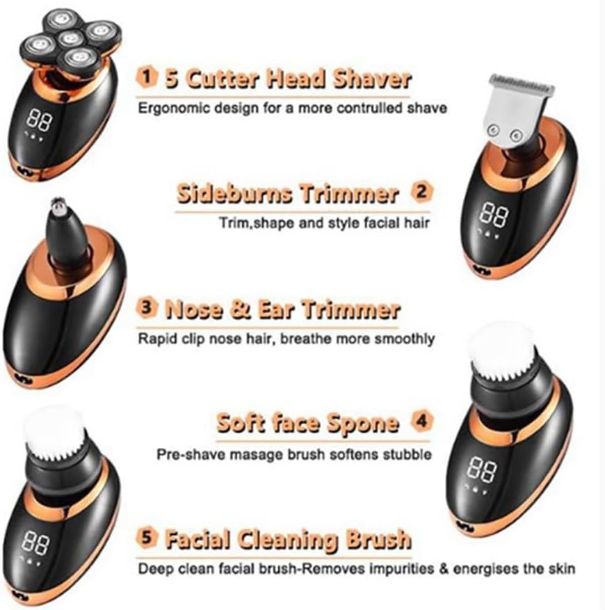 Head Shaver for Men, 5 in 1 Wet Dry Electric Shaver for Men Beard Hair Trimmer Razor Rechargeable Bald Shaving Machine LCD Display Grooming Kit