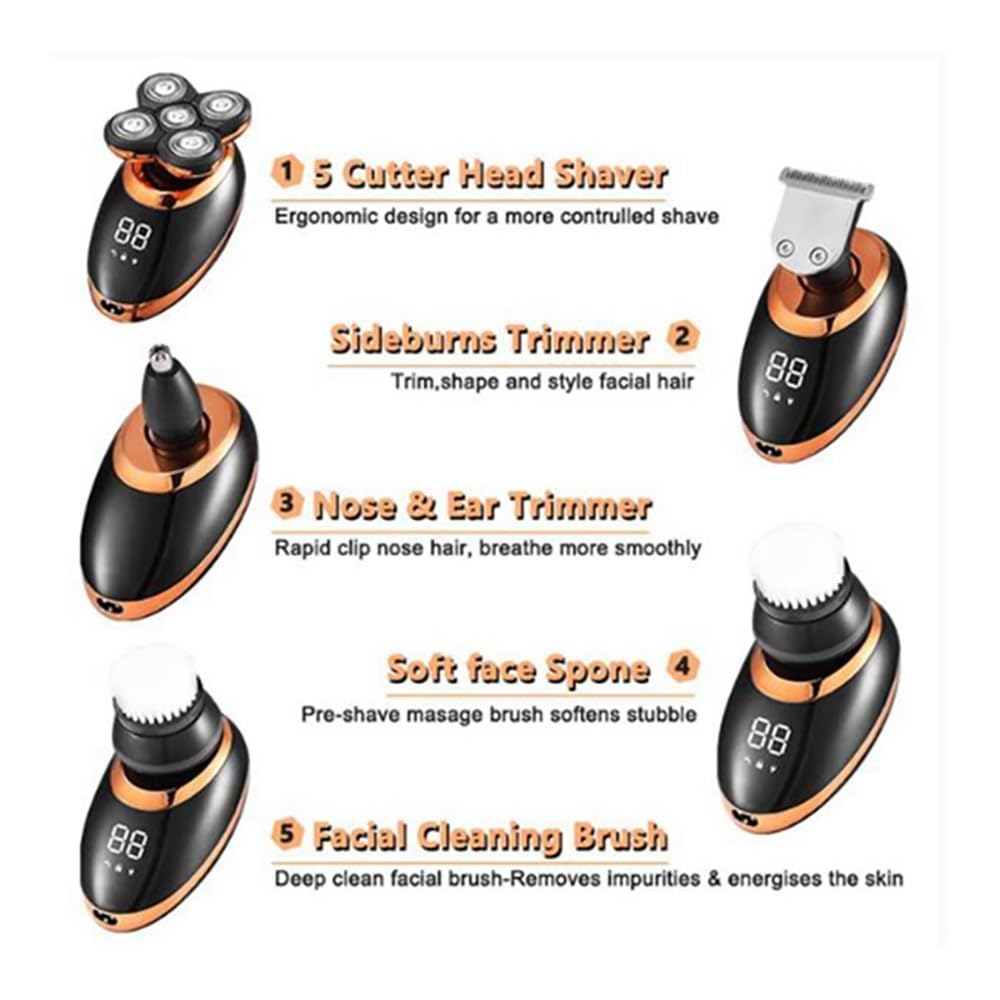 Head Shavers for Bald Men, 5 In 1 Wet Dry Electric Shaver For Men Beard Hair Trimmer Razor Rechargeable Bald Shaving Machine LCD Display Grooming Kit