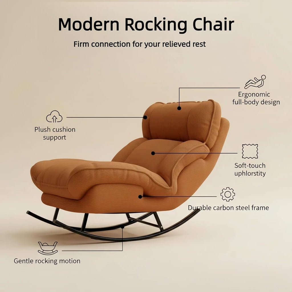 Sofa Rocking Chair Metal Frame with Adjustable Backrest Comfortable Decorative Chair Modern Ergonomic Sofa for Living Room Bedroom (Orange)