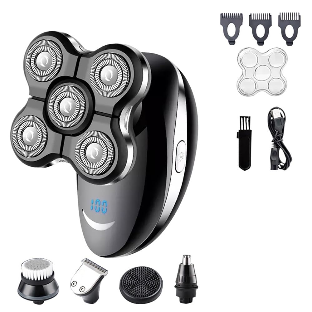 Head Shavers for Bald Men, 5 In 1 Electric Shaver For Men Beard Hair Trimmer Bald Head Razor 5D Floating Electric Nose Hair Trimmer LCD Display