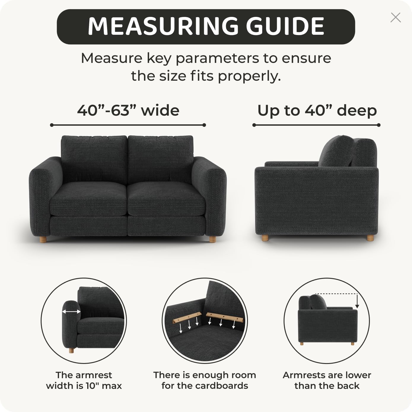 PAULATO BY GA.I.CO. Stretch Sofa Slipcover 1-Piece Elastic Couch Covers for 3-Seater & 4-Seater Sofa Loveseat Armchair Non-Slip Cover Machine Washable Protector – Ash (40'-63' Wide)