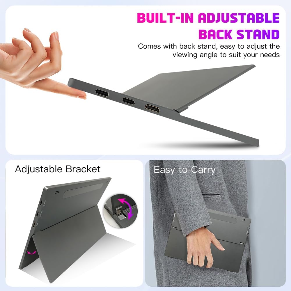 Portable Small Monitor 10.5 inch USB C 100% sRGB 1500:1 FHD 1920x1280 IPS Touch Ultra-Thin External Second Screen Display for Gaming Computer PC Phone Mac