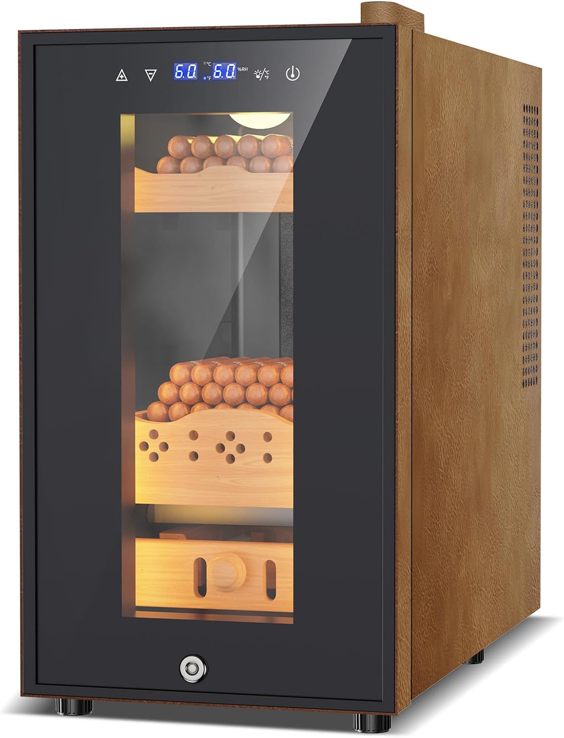 25L Electric Humidor with Upgraded Design, 200 Counts Large Capacity,Thermostatic Electric Cooler Cabinet with Digital LED Screen, Safety Lock,Smart Humidity & Temp Control, Gifts for Men