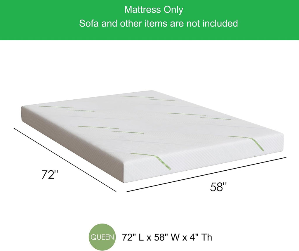 4 Inch Sofa Mattress Queen Size, Gel Memory Foam Infused, with Removable Washable Cover, for Sleeper Sofas, Pull Out Bed, Guest Room, RVs, Boats