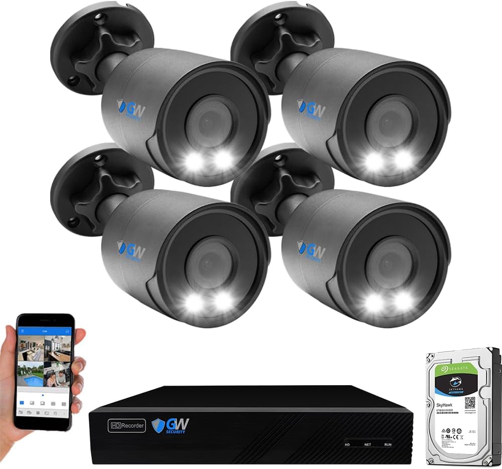 GW Security Smart AI 8 Channel 12MP NVR Ultra-HD 4K PoE Security Camera System with 4 x 8MP 2160P Face Recognition/Human/Vehicle Detection Outdoor Indoor Surveillance IP Camera, Built-in Microphne