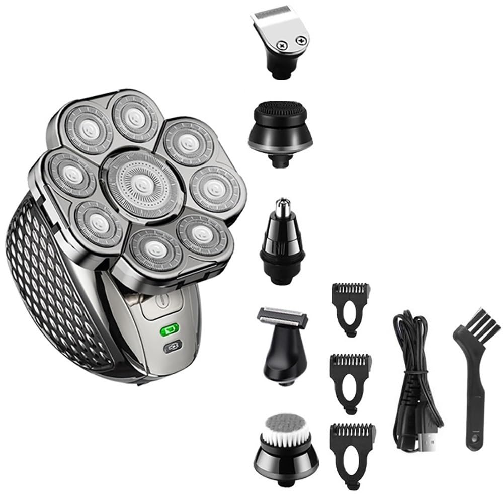 Head Shavers for Bald Men, 6 in 1 Grooming Kits Electric Shaver Facial Body Electric Razor for Men Hair Beard Trimmer Bald Head Shaving Machine Rechargeable