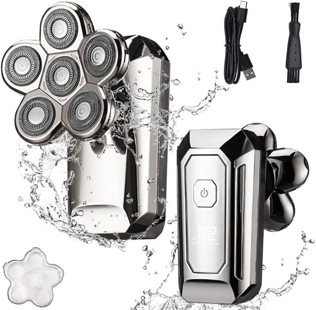 Electric Razor for Men, Rechargeable Powerful Beard Hair Electric Shaver For Men Body Trimmer Facial Grooming Electric Razor Bald Shaving Machine (Color : Silver)