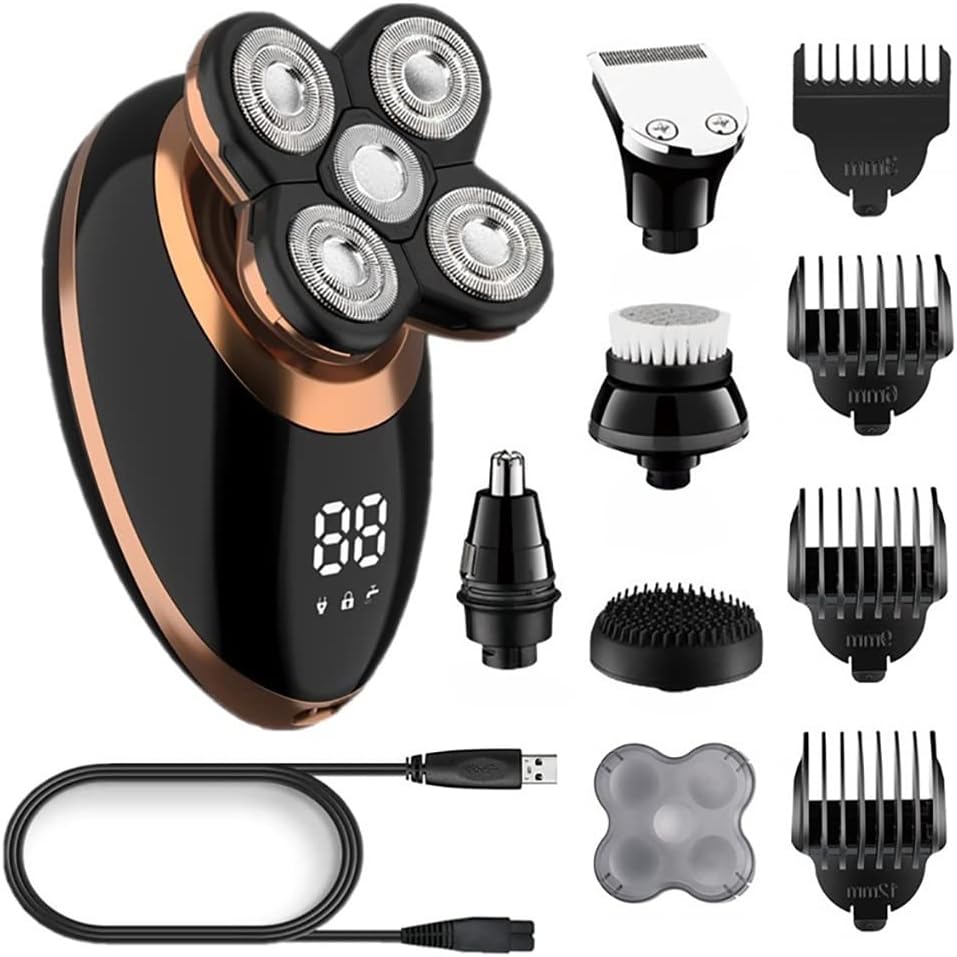 Electric Razor for Men, 5in1 Grooming Kit Wet Dry Electric Shaver for Men Beard Hair Trimmer Electric Razor Rechargeable Facial Bald Shaving Machine USB
