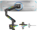 HUANUO 45 inch Monitor Arm, Heavy Duty Single Monitor Mount Holds 44 lbs for Ultrawide/Curved/Gaming Screen, Fully Adjustable with C-Clamp & Grommet Base, Max VESA 100x100mm, RGB