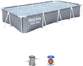 Bestway Steel Pro Rectangular Swimming Pool Above Ground Outdoor Backyard Framed Pool Set with 330 Gallon Filter Pump, 12' x 6' 7' x 26', Gray