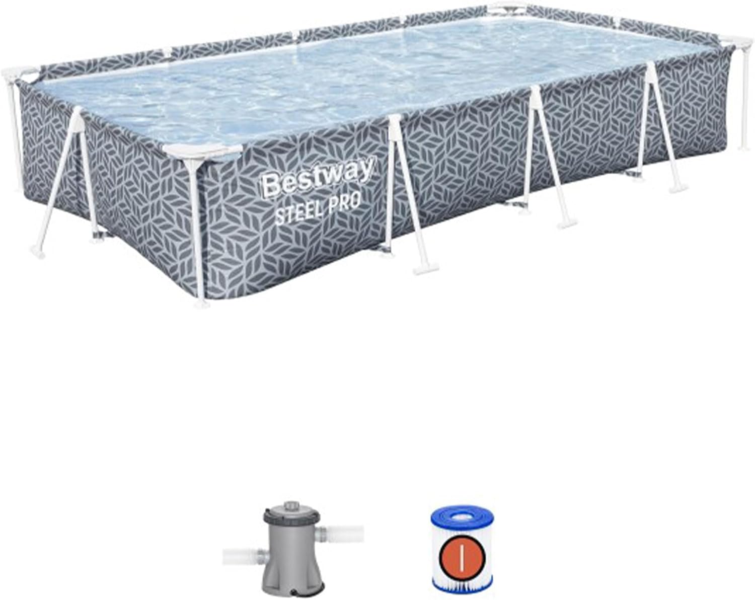 Bestway Steel Pro Rectangular Swimming Pool Above Ground Outdoor Backyard Framed Pool Set with 330 Gallon Filter Pump, 12' x 6' 7' x 26', Gray