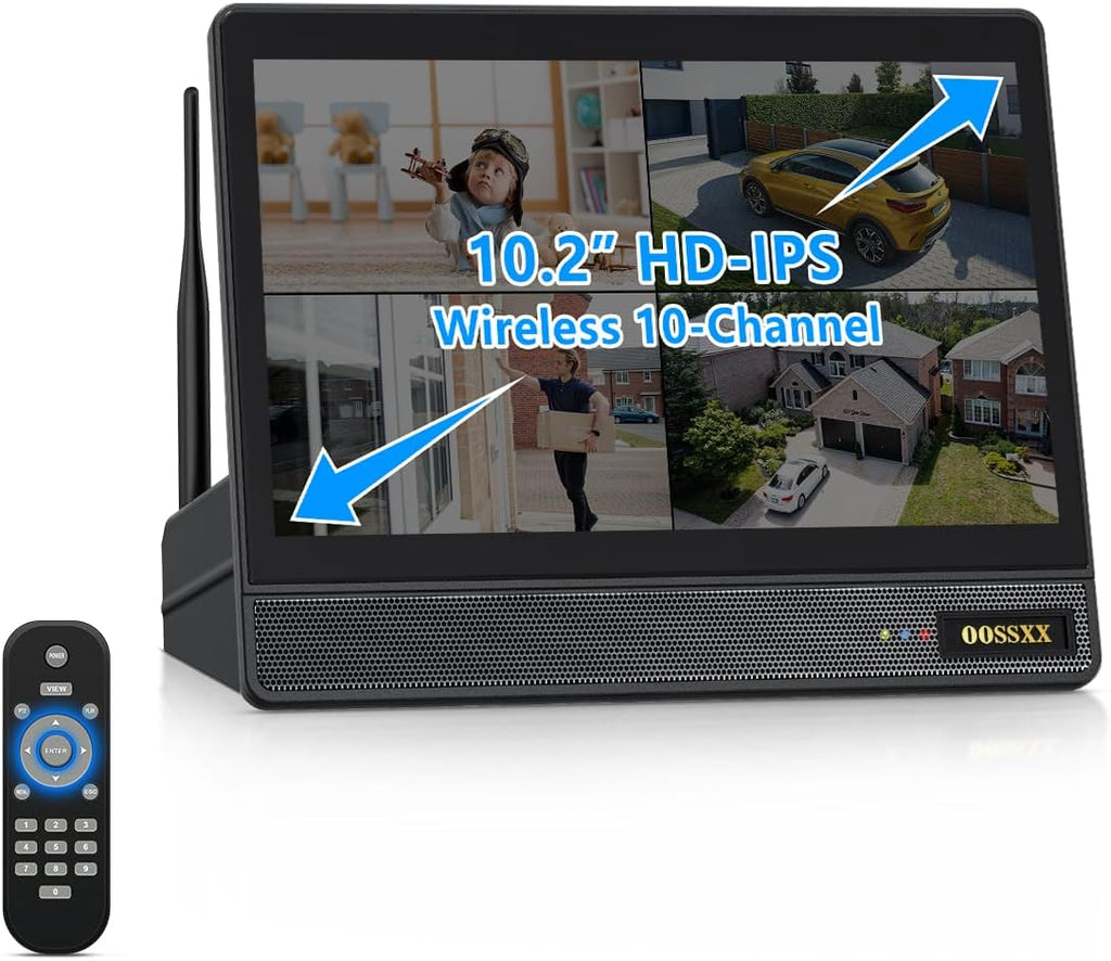 (10CH All in One Monitor) Home Security Cameras Wireless Outdoor Security Camera System,WiFi NVR Network Surveillance Video Recorder Indoor House Alarm