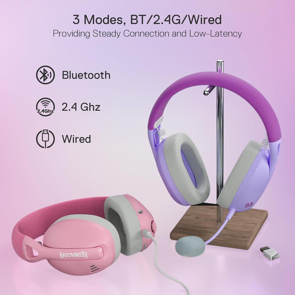 Redragon H848 Wireless Gaming Headset - Lightweight - 7.1 Surround Sound - 40MM Drivers - Detachable Microphone - Multi Platforms for PC, PS5/4/3, Switch, Mobile