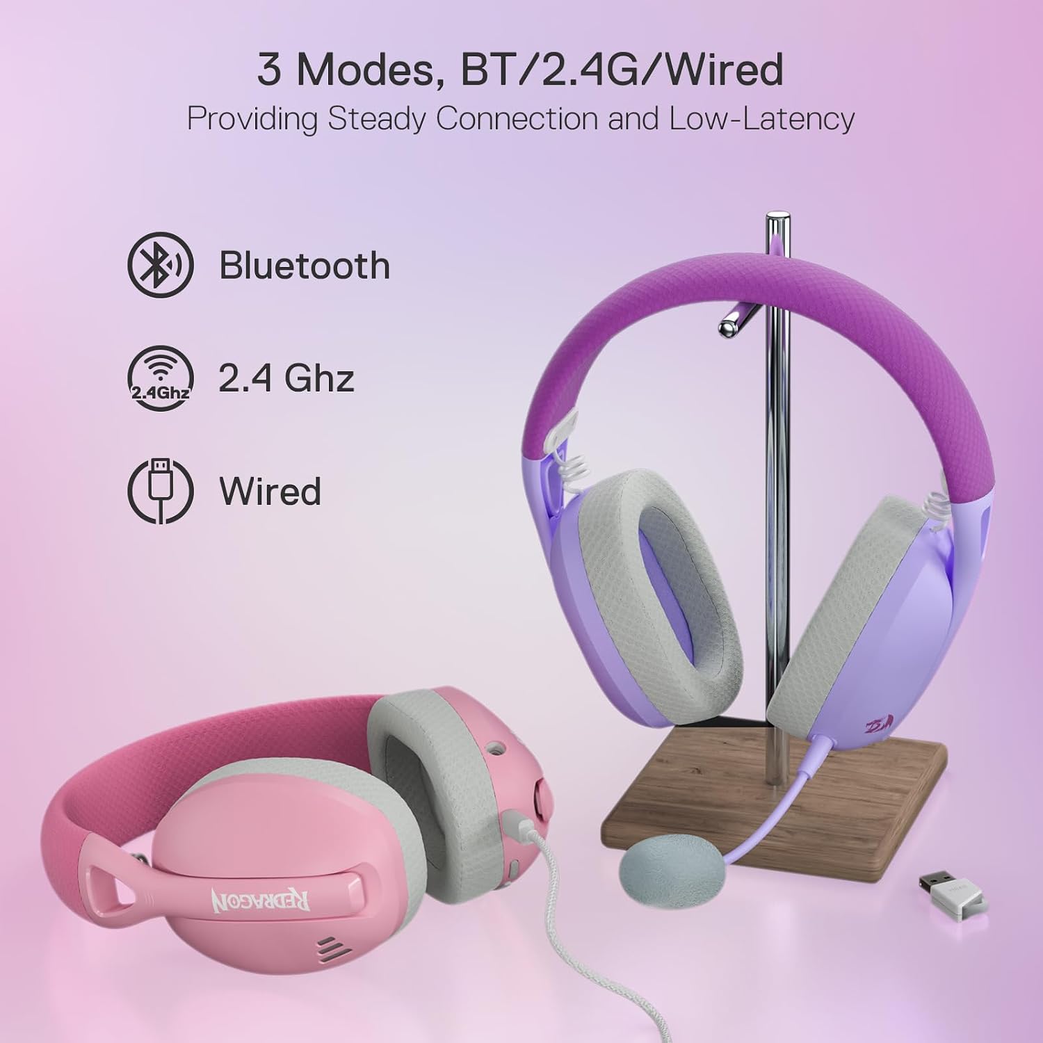 Redragon H848 Wireless Gaming Headset - Lightweight - 7.1 Surround Sound - 40MM Drivers - Detachable Microphone - Multi Platforms for PC, PS5/4/3, Switch, Mobile