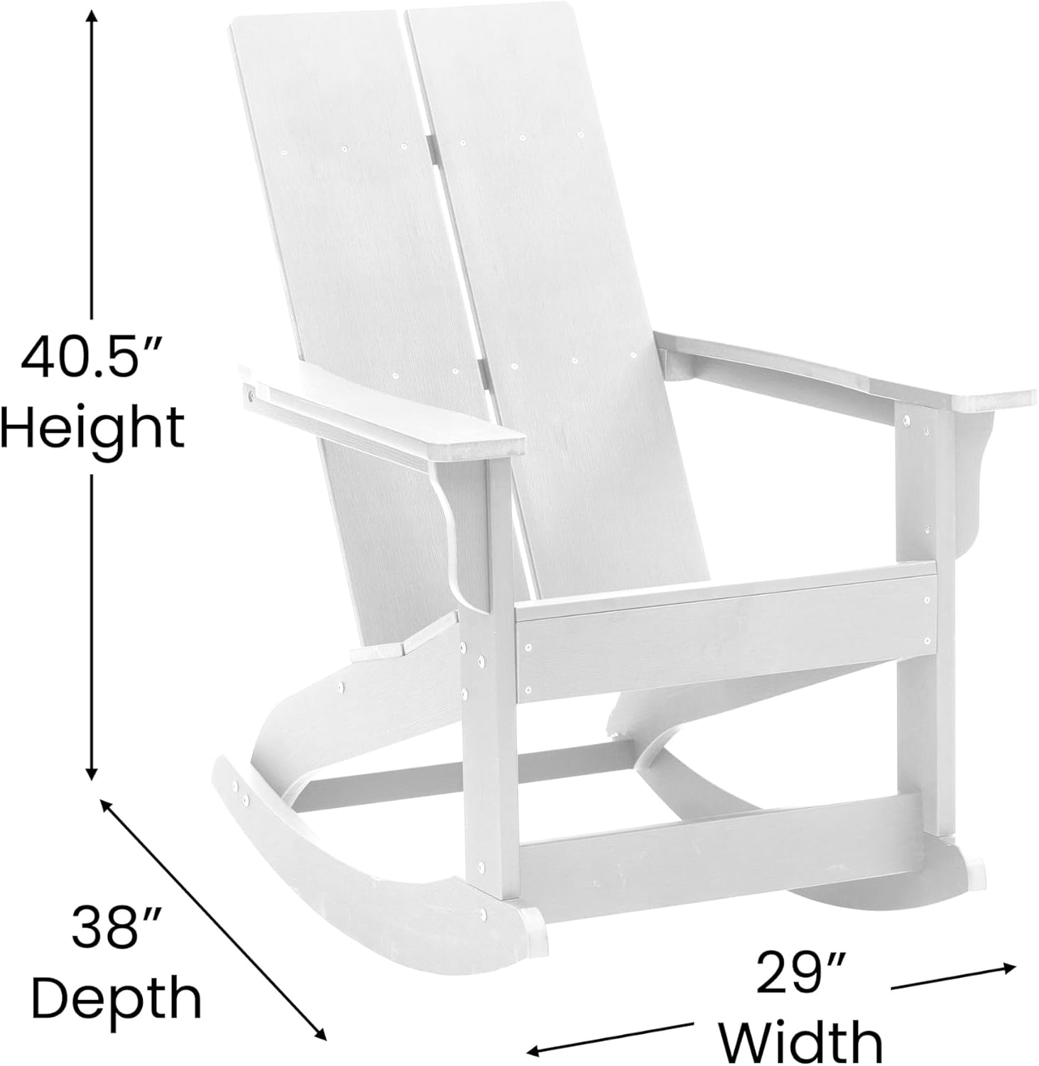 EMMA + OLIVER Harmon Adirondack Rocking Chair - White Poly Resin - Suitable for Indoor/Outdoor Use - All Weather Materials - Easy Assembly - 350 lb. Weight Capacity