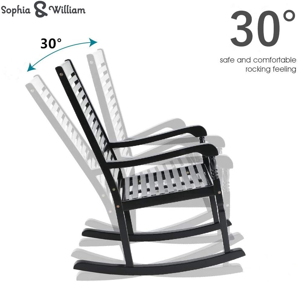 Sophia & William Outdoor Wood Rocking Chairs Set of 2 Black, Patio Rocking Chair for Porch, Patio, Garden, Lawn, Balcony, Backyard and Indoor, 2 Pack