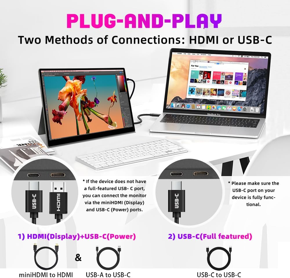 Portable Small Monitor 10.5 inch USB C 100% sRGB 1500:1 FHD 1920x1280 IPS Touch Ultra-Thin External Second Screen Display for Gaming Computer PC Phone Mac