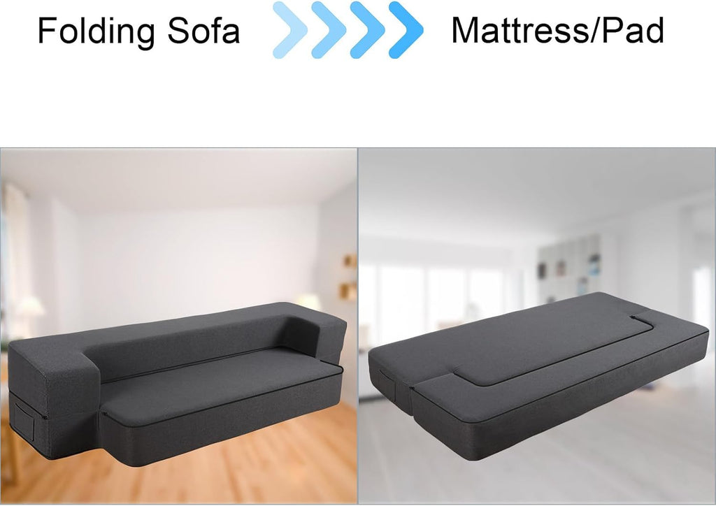 HonTop 8 Inch Folding Sofa Bed Couch Queen Memory Foam Convertible Futon Sleeper Chair Foam Bed for Bedroom Living Room Guest, Dark Grey