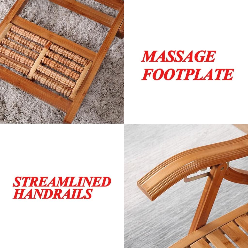 Folding Chair Indoor Padded, Rocking Chair with Ottoman, Wooden Frame Adjustable Reclining Chair with Footrest Headrest Removable Cushion Portable Deck Recliner for Living Room