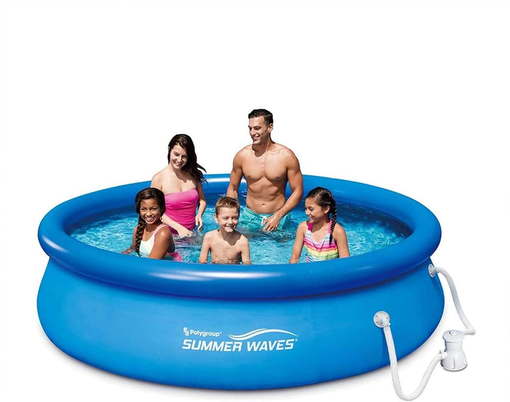 Summer Waves P1001030A Quick Set 10ft x 2.5ft Outdoor Inflatable Ring Above Ground Outdoor Swimming Pool with GFCI Model RX300 Filter Pump System, Blue