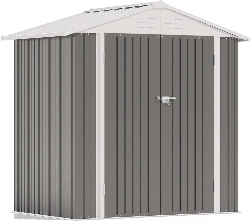 Patiowell 6x4 FT Storage Shed, Outdoor Metal Sheds with Lockable Door and Sloping Roof, Waterproof Outside Utility Garden Tool Shed with Breathable Vents for Patio Lawn Backyard, Gray