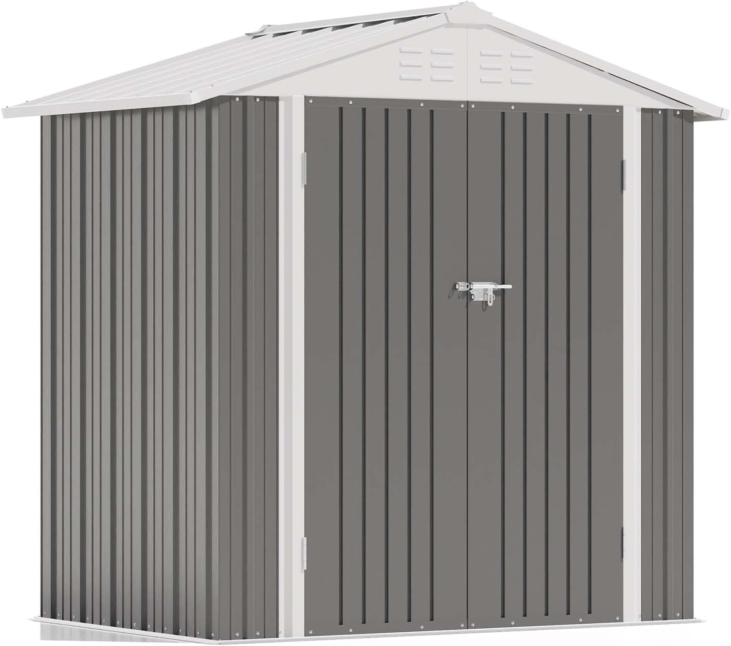 Patiowell 6x4 FT Storage Shed, Outdoor Metal Sheds with Lockable Door and Sloping Roof, Waterproof Outside Utility Garden Tool Shed with Breathable Vents for Patio Lawn Backyard, Gray