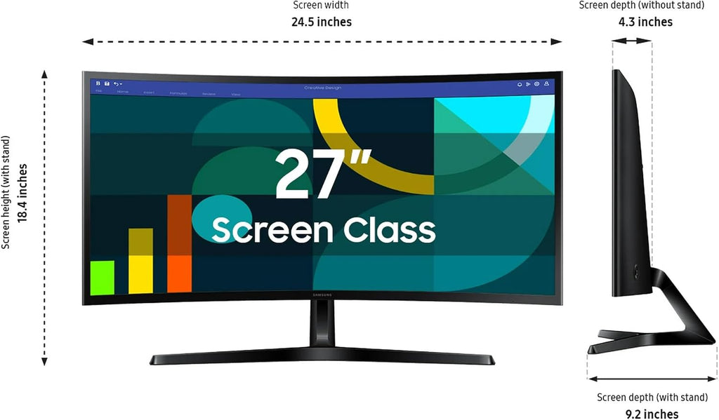 Samsung S3 Series 27' LED Curved Computer Monitor, 100Hz, 4ms, FHD(1920x1080), AMD FreeSync Monitor, HDMI, Black, with HDMI Cable