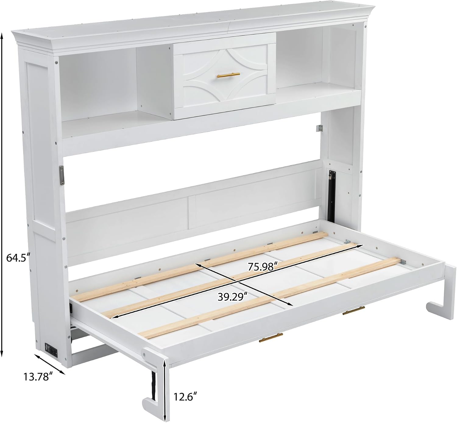 Merax Farmhouse Wood Murphy Bed Chest with Charging Station & Drawer, Storage Wall Bed with Wood Slat Support/Space Saving, Twin,White