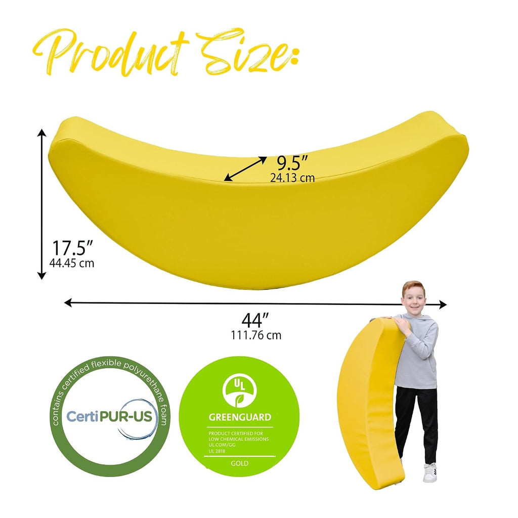 Children's Factory Happy Rocker, Flexible Classroom Seating, Active Seating for Young Learners, Banana Chairs for Kids, Yellow