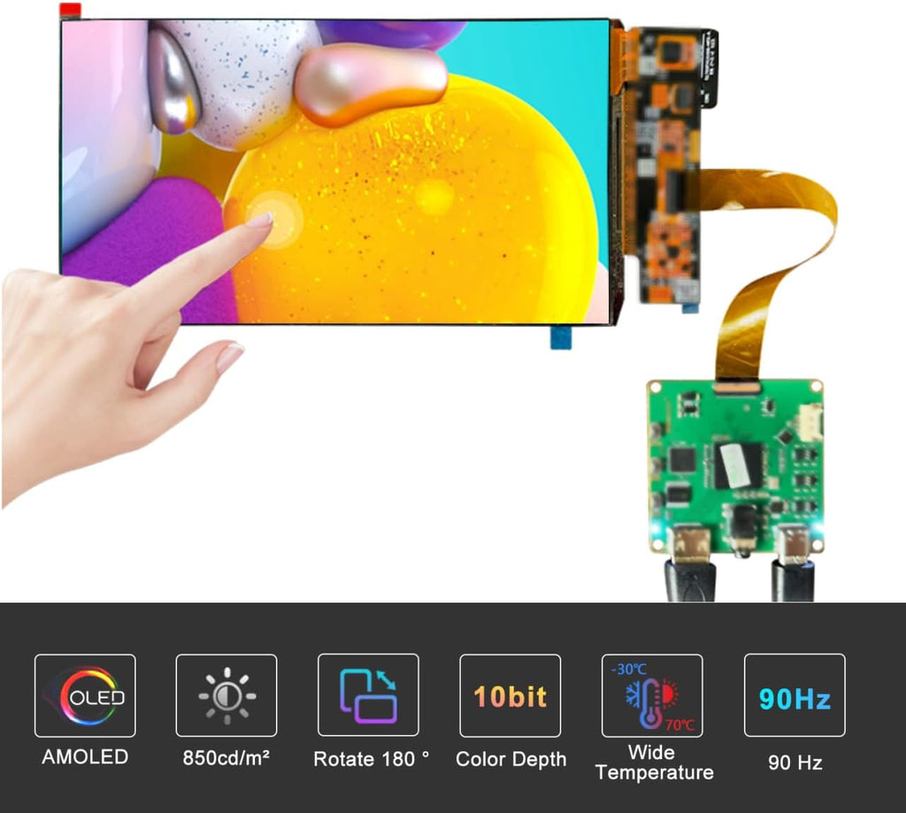 wisecoco AMOLED Display 7 Inch FHD 90Hz High Refresh Rate 850 Nits High Brightness IPS Touch Panel for Raspberry Pi 5/4 Laptop Camera Switch PS4/5 Gaming Display DIY Screen