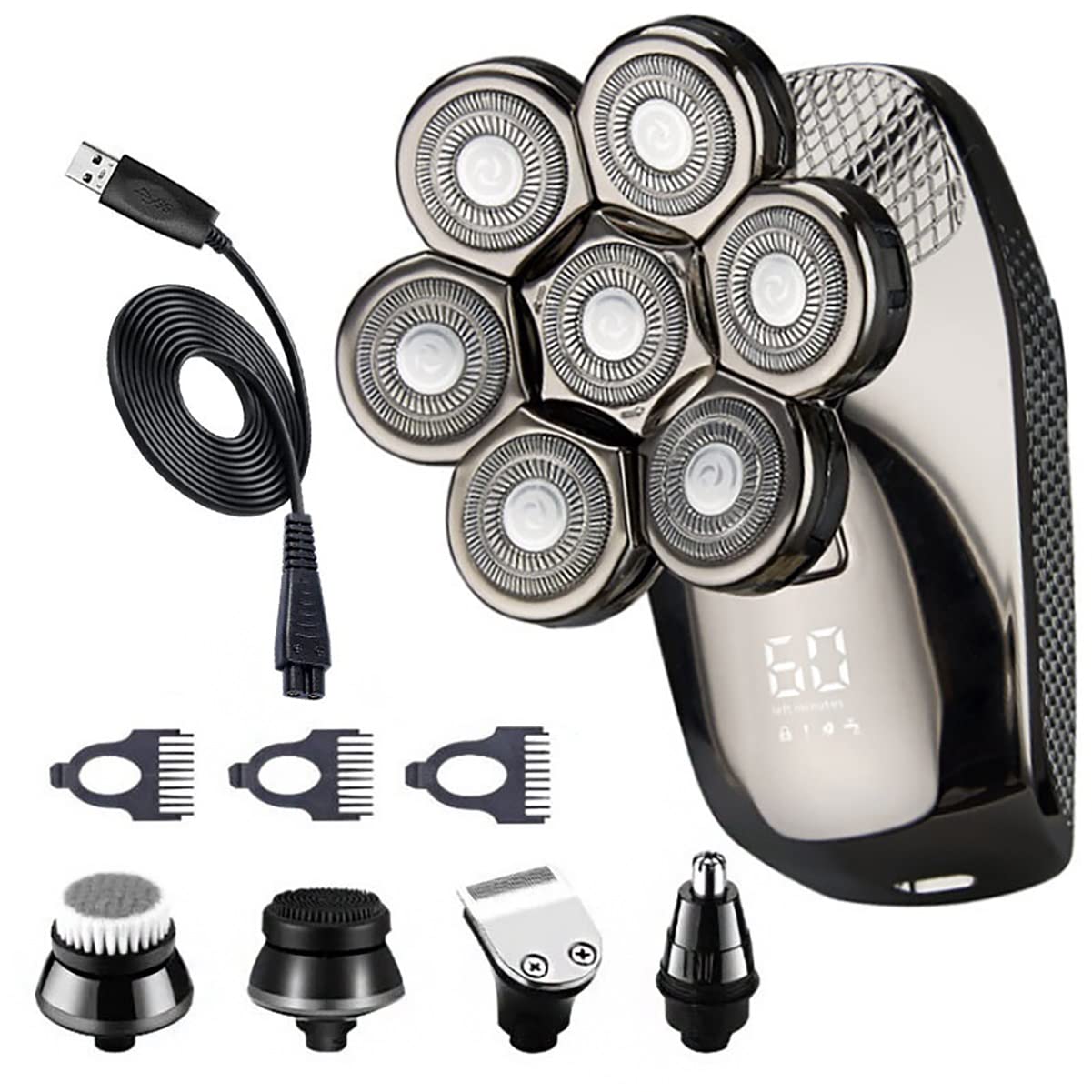 Electric Razor for Men, 7-blade Rechargeable Electric Shaver For Men 5 In 1 Groomer Face Body Beard Hair Trimmer Electric Razor Bald Head Shaving Machine