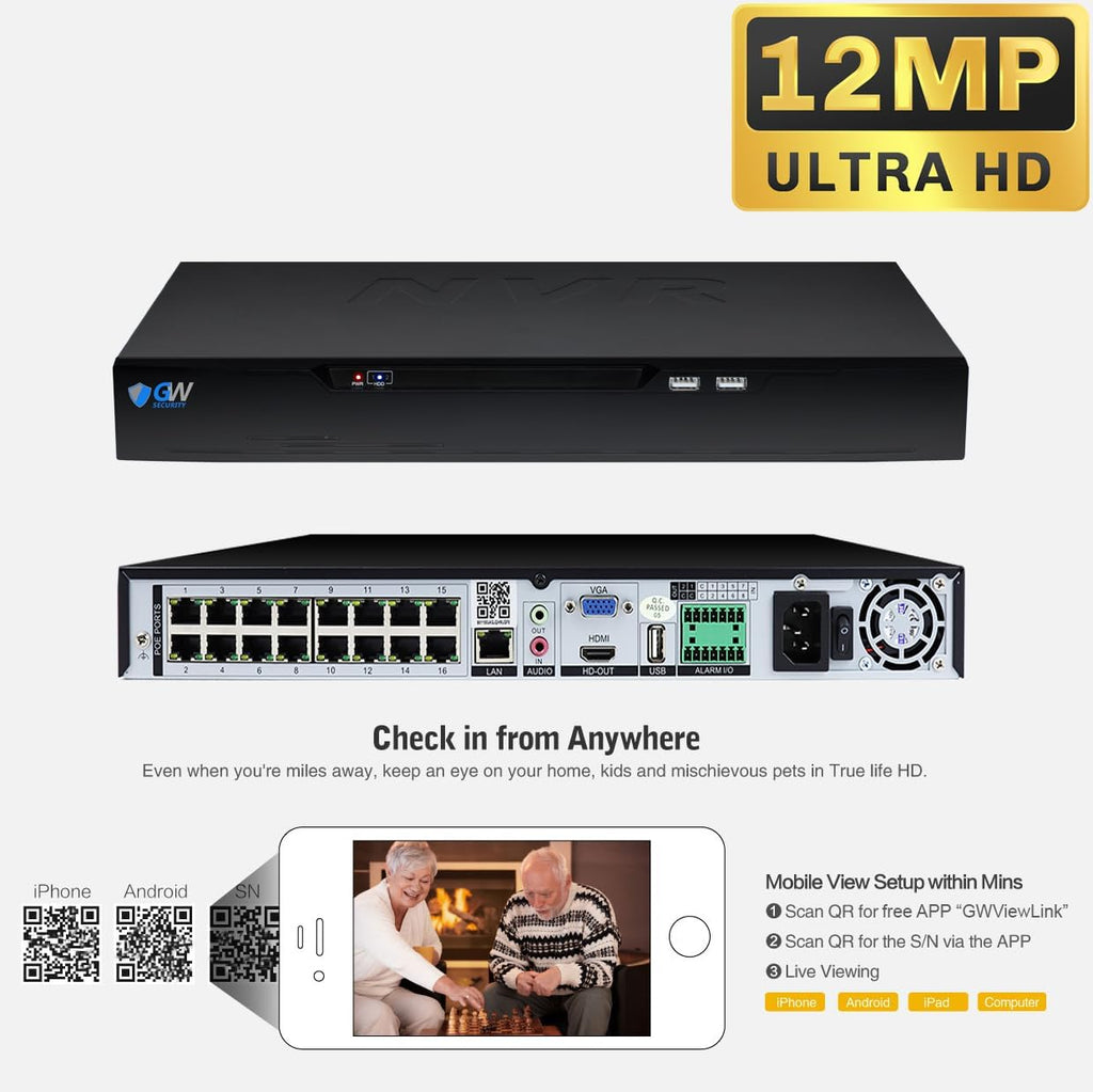 GW Security 16 Channel 8MP Fulltime Color Night Vision 4K NVR Security Camera System with 16 UltraHD 4K IP Two-Way Audio Outdoor/Indoor Smart AI Face/Human/Vehicle Detection PoE Dome Cameras