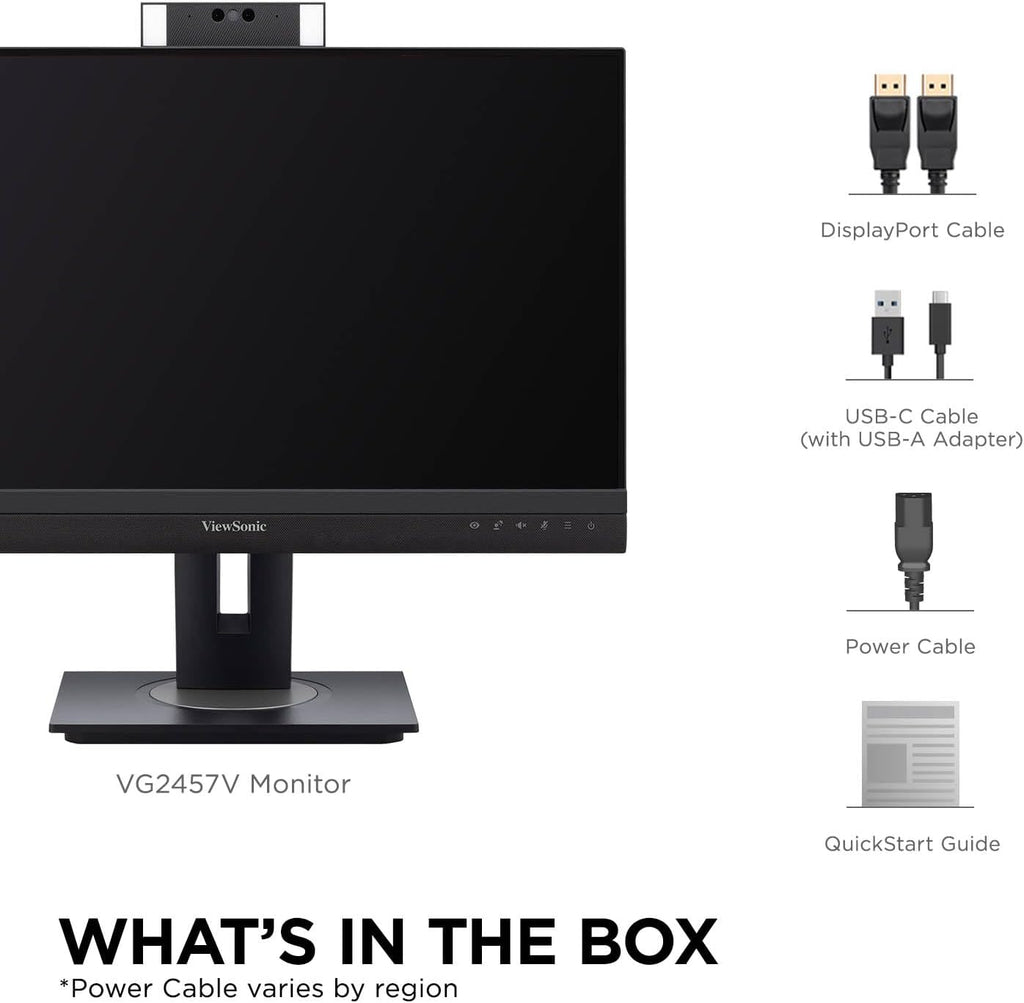 ViewSonic VG2457V 24 Inch 1080p Docking Monitor, IPS with Windows Hello IR Webcam Compatibility for Smooth Video Conferencing, Advanced Ergonomics, 90W USB-C, RJ45, HDMI, and DisplayPort Inputs
