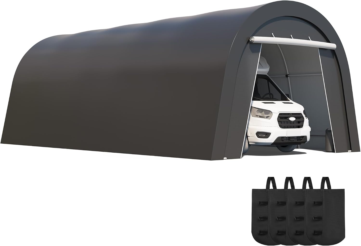 Kiss the Water Domed Carport with 4 Cloth Bags, Portable Garage with 2 Roll-up Doors, Heavy Duty Car Canopy Party Tent, All-Season Storage Shelter Shed for Boat, Truck, or Garden Tools, 12' x 25'