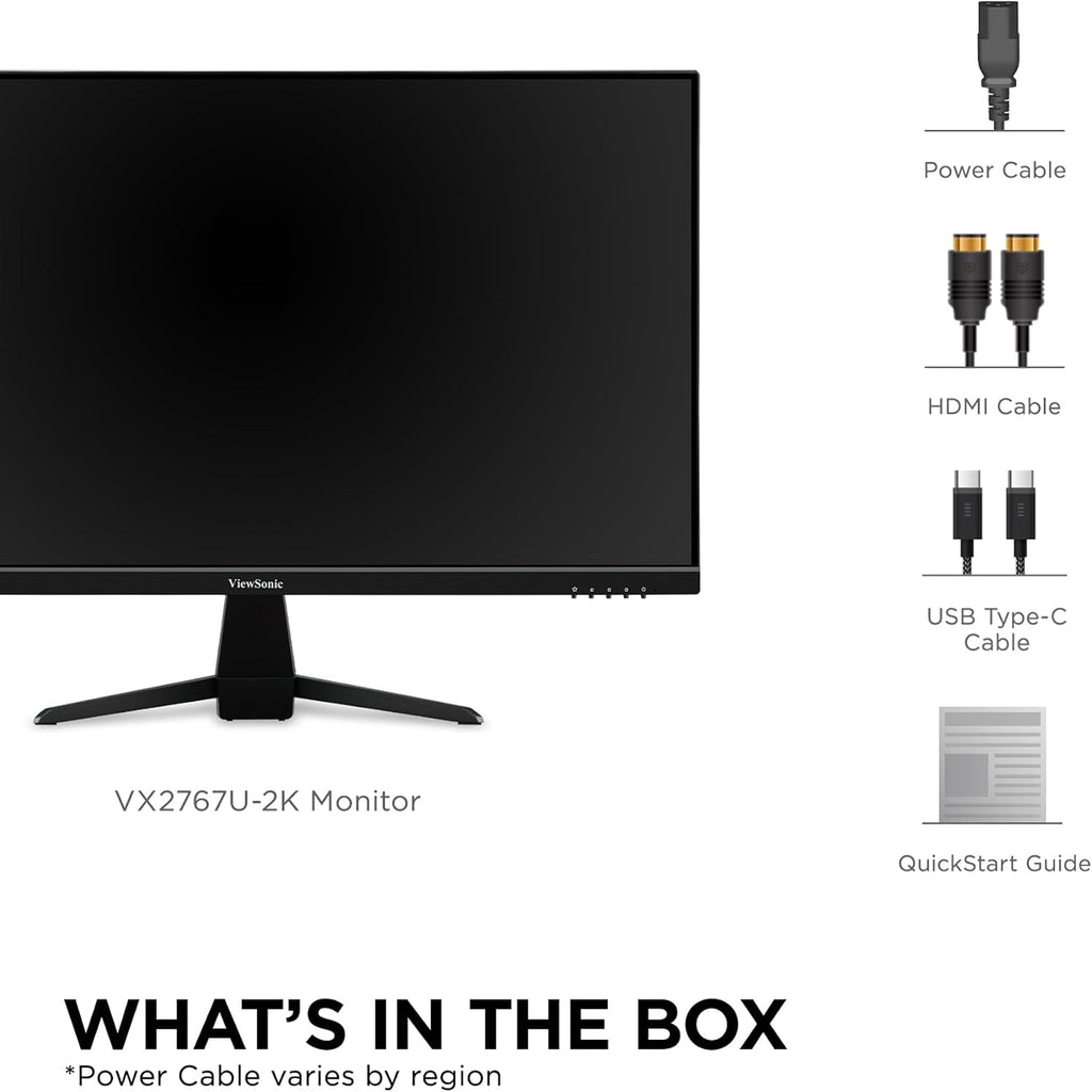 ViewSonic VX2767U-2K 27 Inch 1440p Monitor, IPS Display with 65W USB-C and HDR10 for Ultimate Home Entertainment, Eye Care Technology, Ultra-Thin Bezels, HDMI, and DisplayPort Inputs