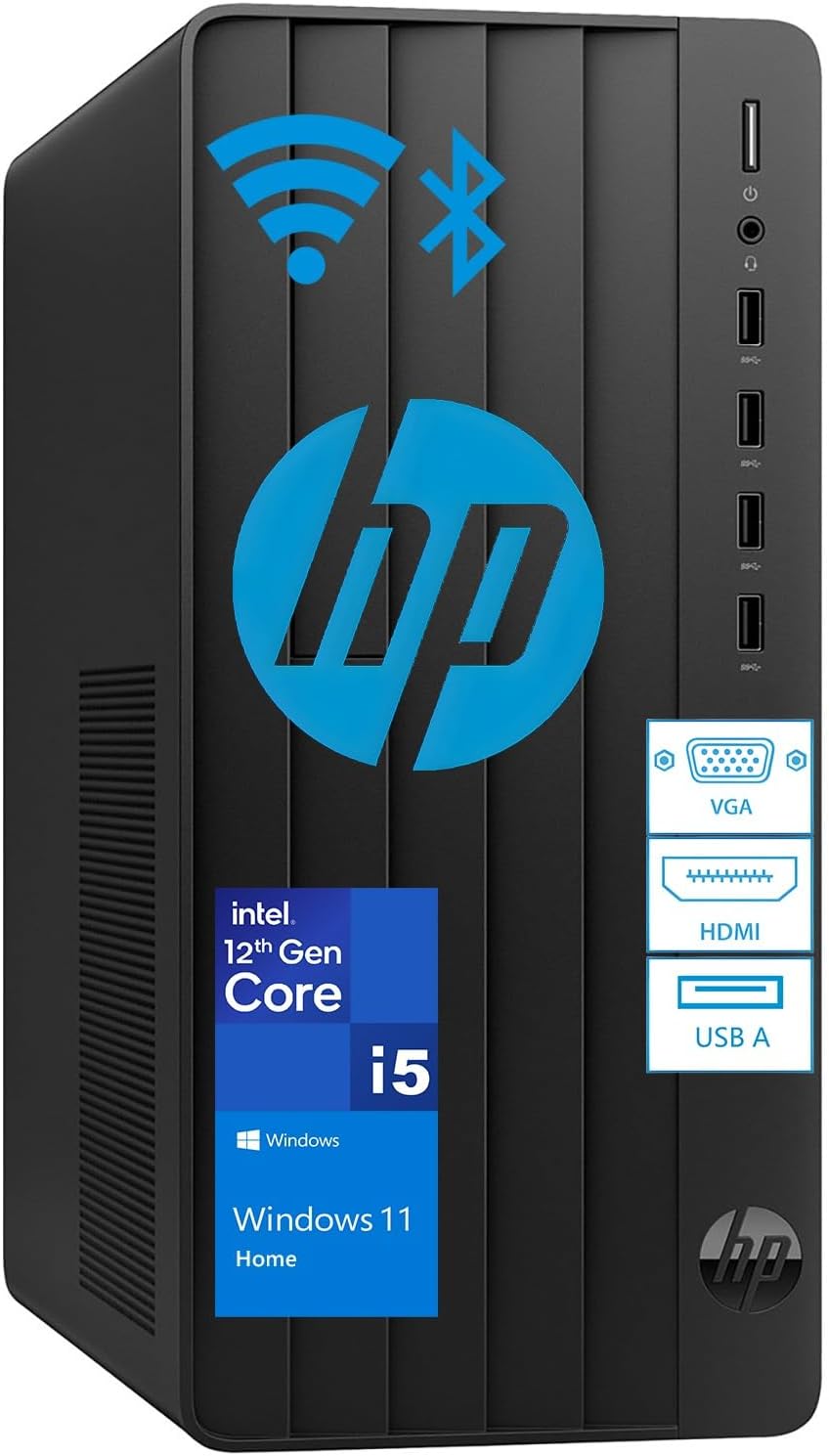 HP Desktop Computer Tower PC - Intel i5-12500T 6-Core, 8GB DDR4 RAM, 256GB PCIe SSD, Windows 11 Home, WiFi, Bluetooth, HDMI, Business Ready with Keyboard Mouse, Jet Black