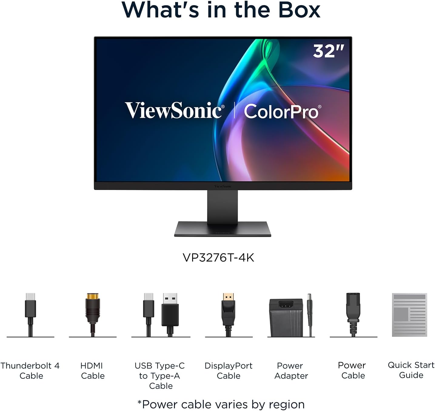 ViewSonic VP3276T-4K 32 Inch 4K ColorPro Monitor, IPS Display with 100% sRGB and Pantone Validated for Mac Studio and MacBook Pro, Advanced Ergonomics, Thunderbolt 4, HDMI, and DisplayPort Inputs