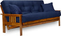 Nirvana Futons Stanford Futon Set - Queen Size Futon Frame with Mattress Included (8 Inch Thick Mattress, Twill Navy Blue Color), Heavy Duty Wood, Popular Sofa Bed Choice