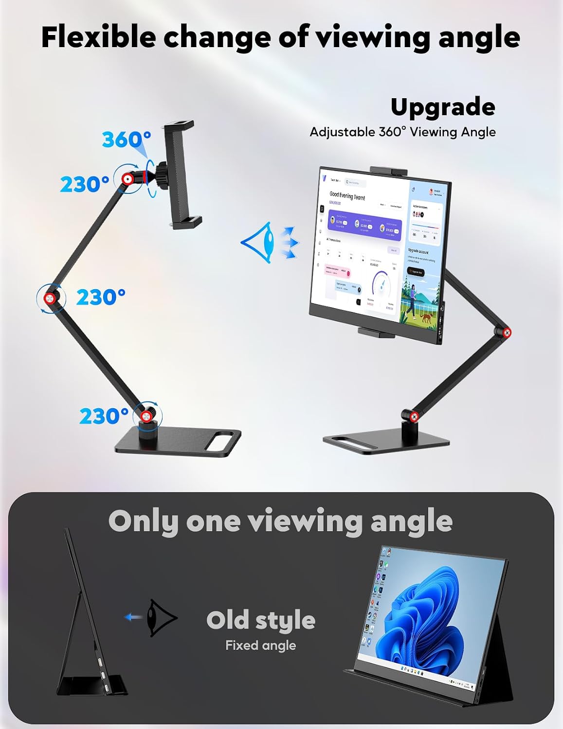 15.6' Portable Monitor with Adjustable Stand, 1080P FHD IPS Screen Extender, USB-C/HDMI Port, Ultra Slim Travel Monitor with Eye Protection, Plug and Play for Laptop/PC/Mac/Android/Switch/PS5