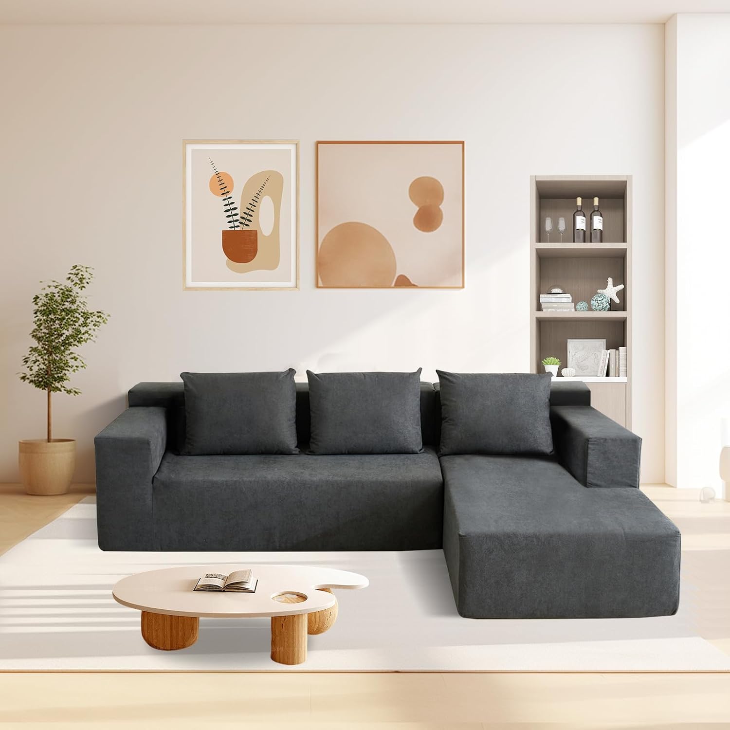ANONER 103' Modular Sectional Sofa, L-Shaped Boneless Sectional Couch, Modern Minimalist Free Combination Foam Sofa with Deep Seat, Living Room & Apartment Furniture, No Assembly Required, Dark Grey